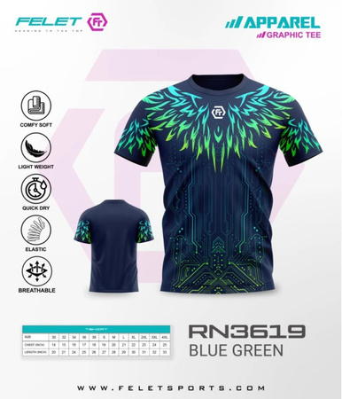 Koszulka sportowa Felet RN 3619 Niebieska/Zielona (unisex)